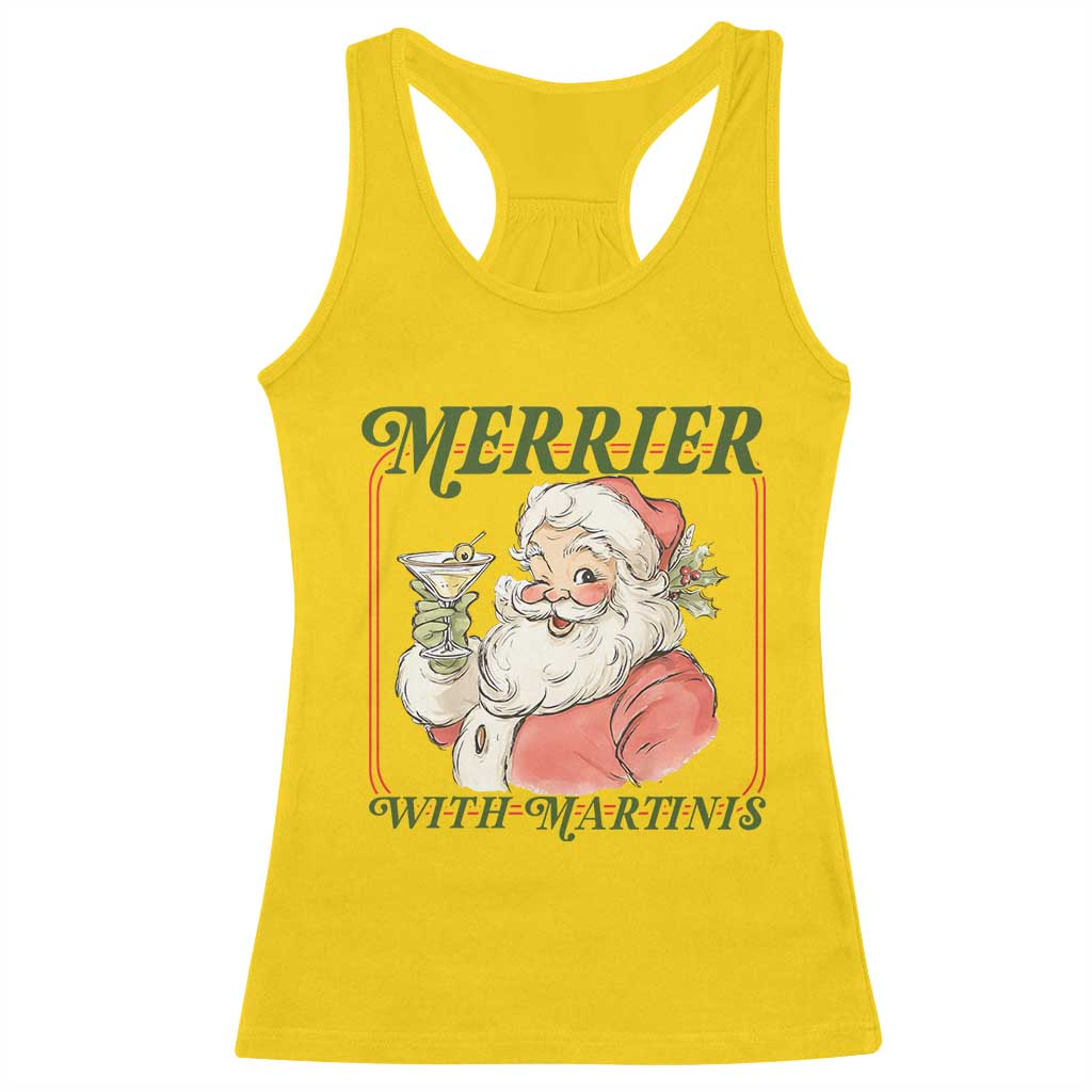 Merrier With Martinis Racerback Tank Top Funny Retro Santa Christmas Cocktail Lover - Wonder Print Shop