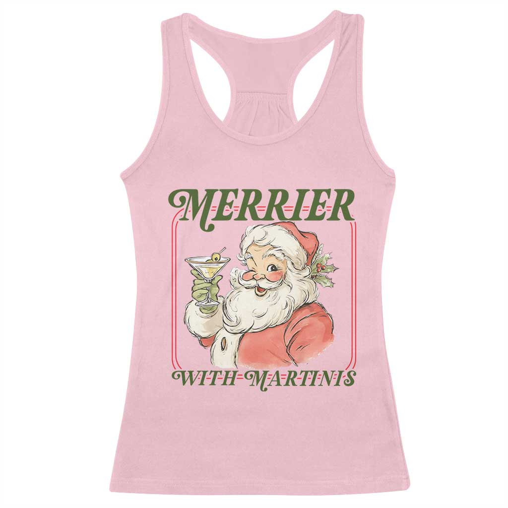 Merrier With Martinis Racerback Tank Top Funny Retro Santa Christmas Cocktail Lover - Wonder Print Shop