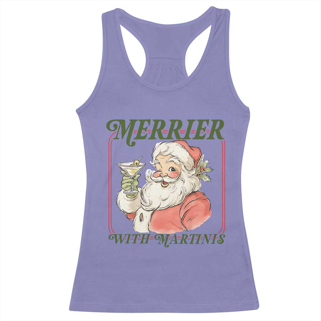 Merrier With Martinis Racerback Tank Top Funny Retro Santa Christmas Cocktail Lover - Wonder Print Shop