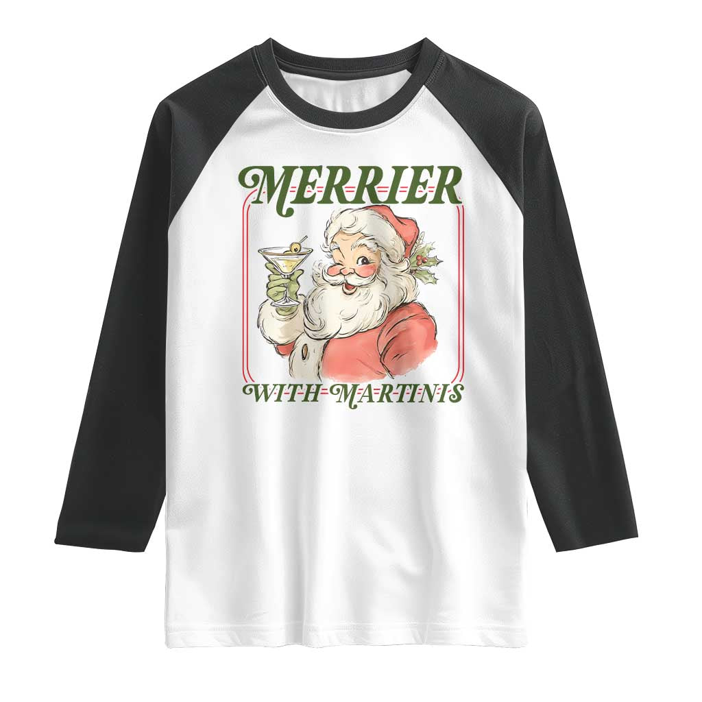 Merrier With Martinis Raglan Shirt Funny Retro Santa Christmas Cocktail Lover - Wonder Print Shop