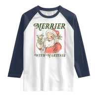 Merrier With Martinis Raglan Shirt Funny Retro Santa Christmas Cocktail Lover - Wonder Print Shop