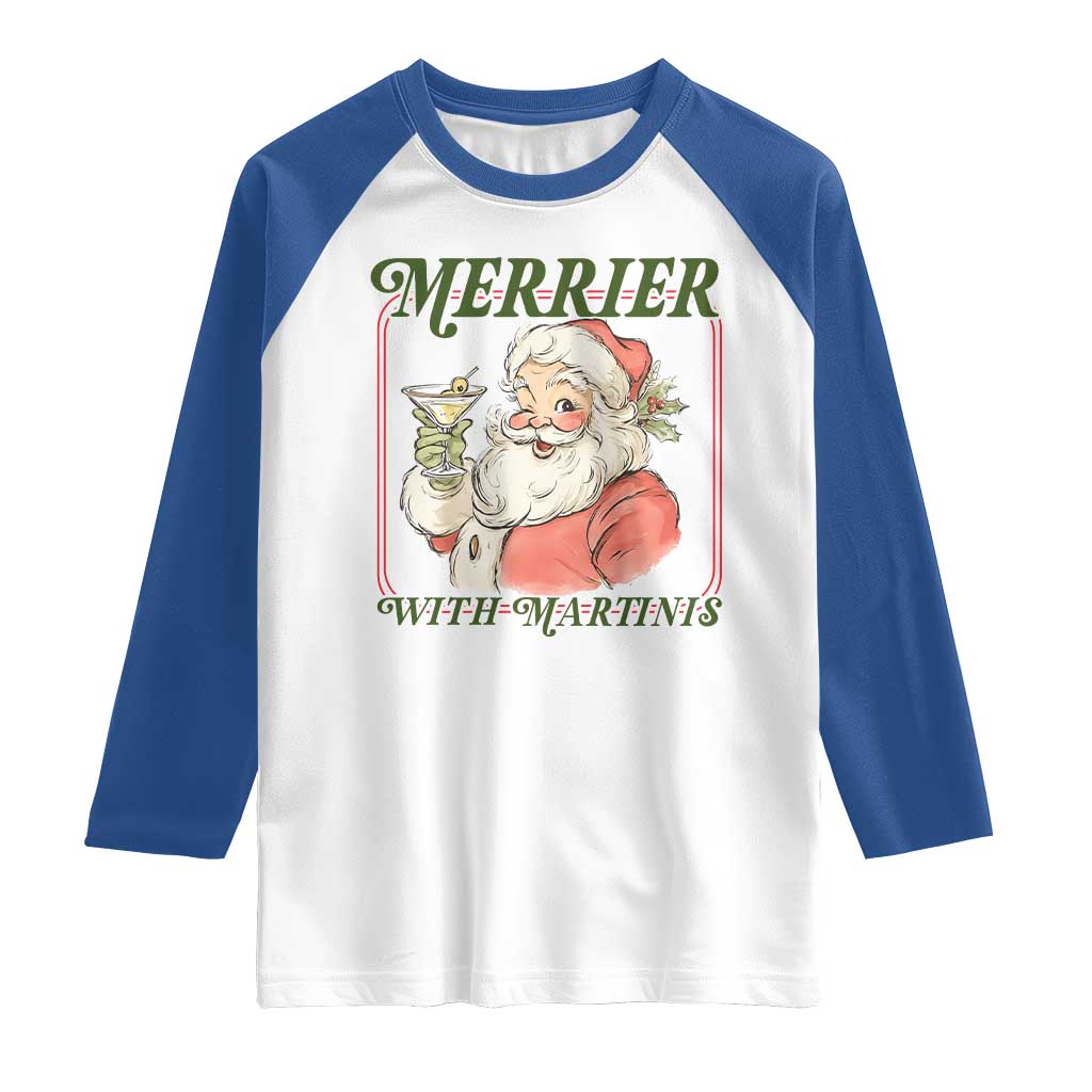 Merrier With Martinis Raglan Shirt Funny Retro Santa Christmas Cocktail Lover - Wonder Print Shop