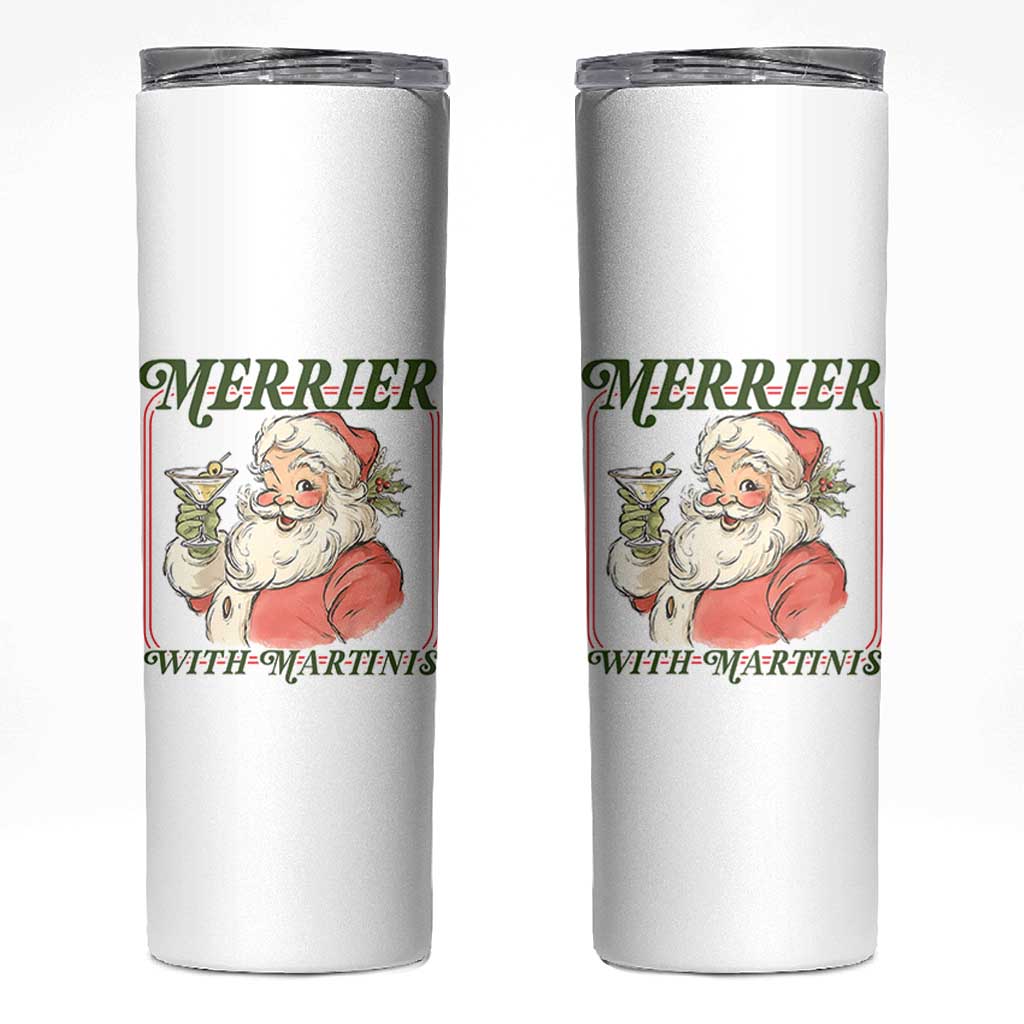 Merrier With Martinis Skinny Tumbler Funny Retro Santa Christmas Cocktail Lover - Wonder Print Shop