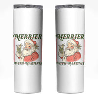 Merrier With Martinis Skinny Tumbler Funny Retro Santa Christmas Cocktail Lover - Wonder Print Shop