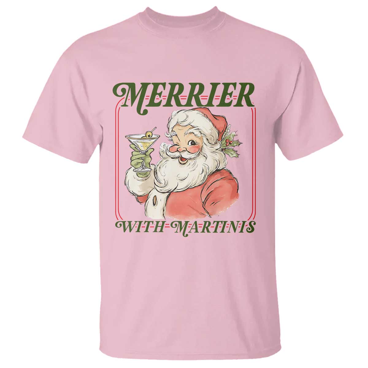 Merrier With Martinis T Shirt Funny Retro Santa Christmas Cocktail Lover - Wonder Print Shop