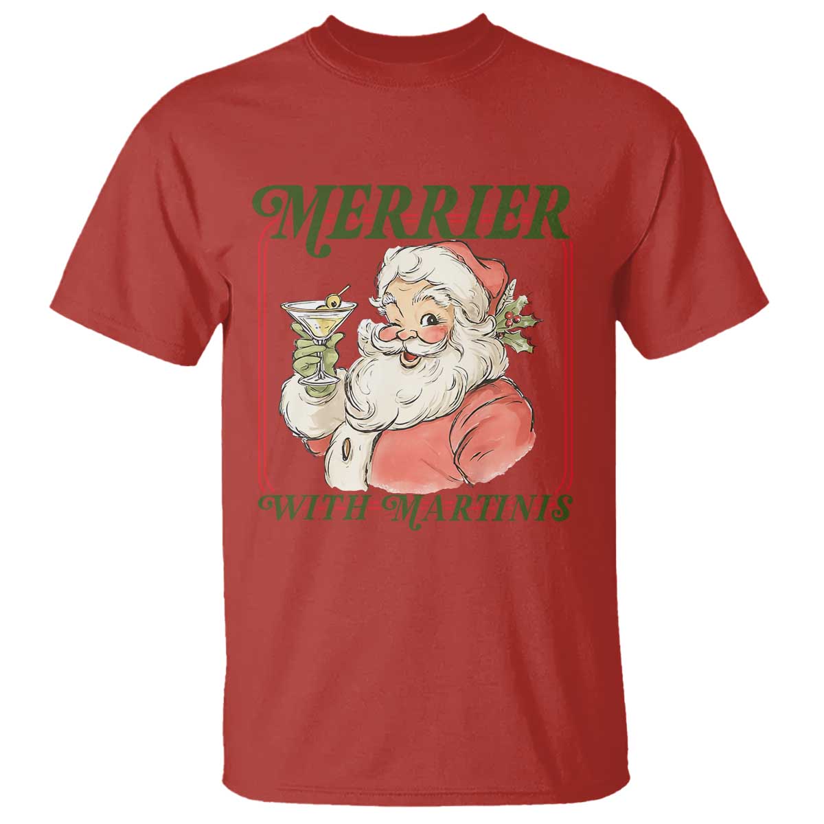 Merrier With Martinis T Shirt Funny Retro Santa Christmas Cocktail Lover - Wonder Print Shop