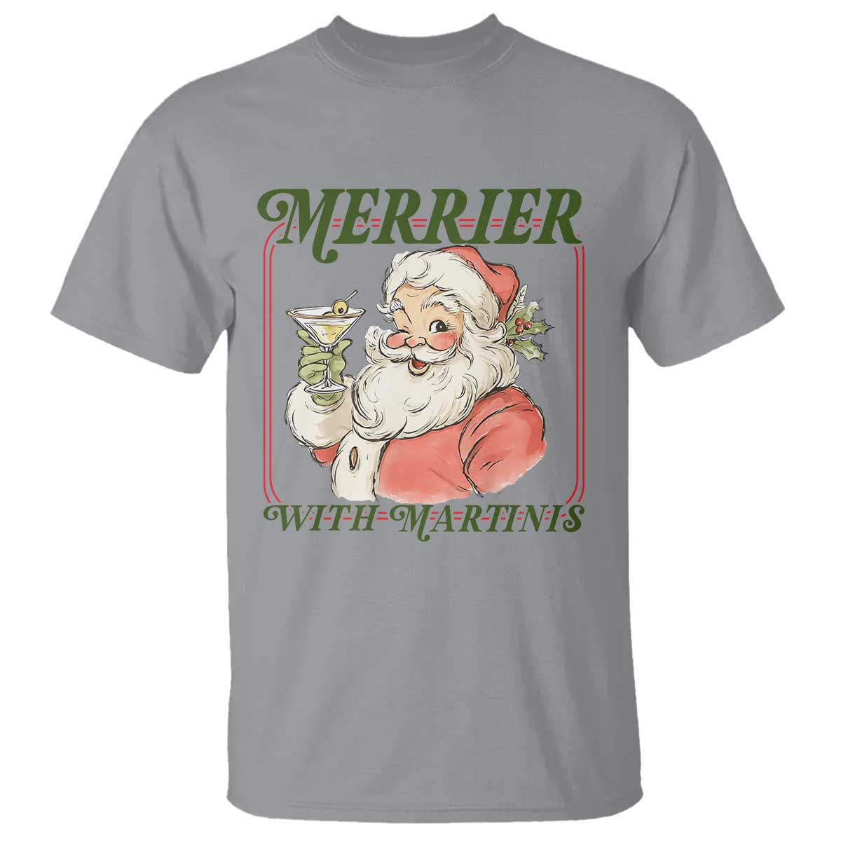Merrier With Martinis T Shirt Funny Retro Santa Christmas Cocktail Lover - Wonder Print Shop