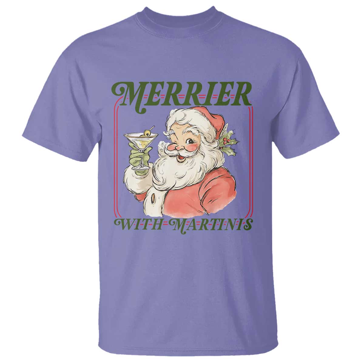 Merrier With Martinis T Shirt Funny Retro Santa Christmas Cocktail Lover - Wonder Print Shop