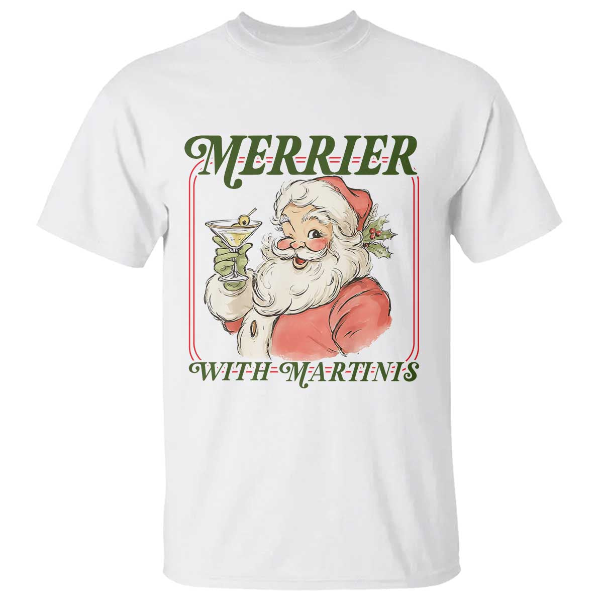 Merrier With Martinis T Shirt Funny Retro Santa Christmas Cocktail Lover - Wonder Print Shop