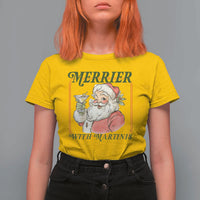 Merrier With Martinis T Shirt For Women Funny Retro Santa Christmas Cocktail Lover - Wonder Print Shop