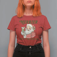 Merrier With Martinis T Shirt For Women Funny Retro Santa Christmas Cocktail Lover - Wonder Print Shop