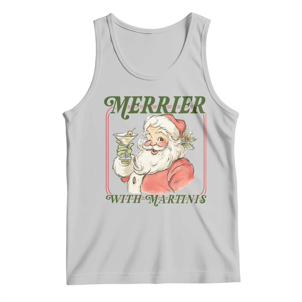 Merrier With Martinis Tank Top Funny Retro Santa Christmas Cocktail Lover - Wonder Print Shop