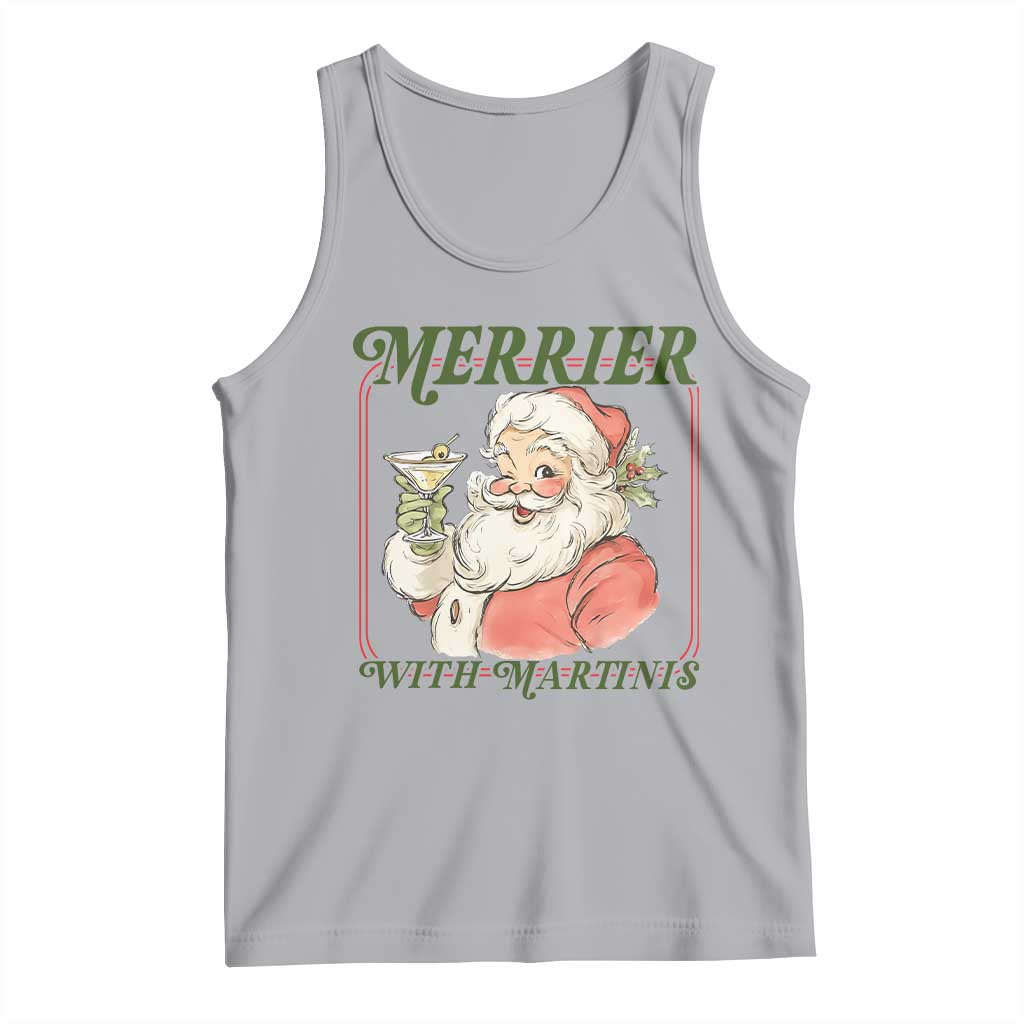 Merrier With Martinis Tank Top Funny Retro Santa Christmas Cocktail Lover - Wonder Print Shop