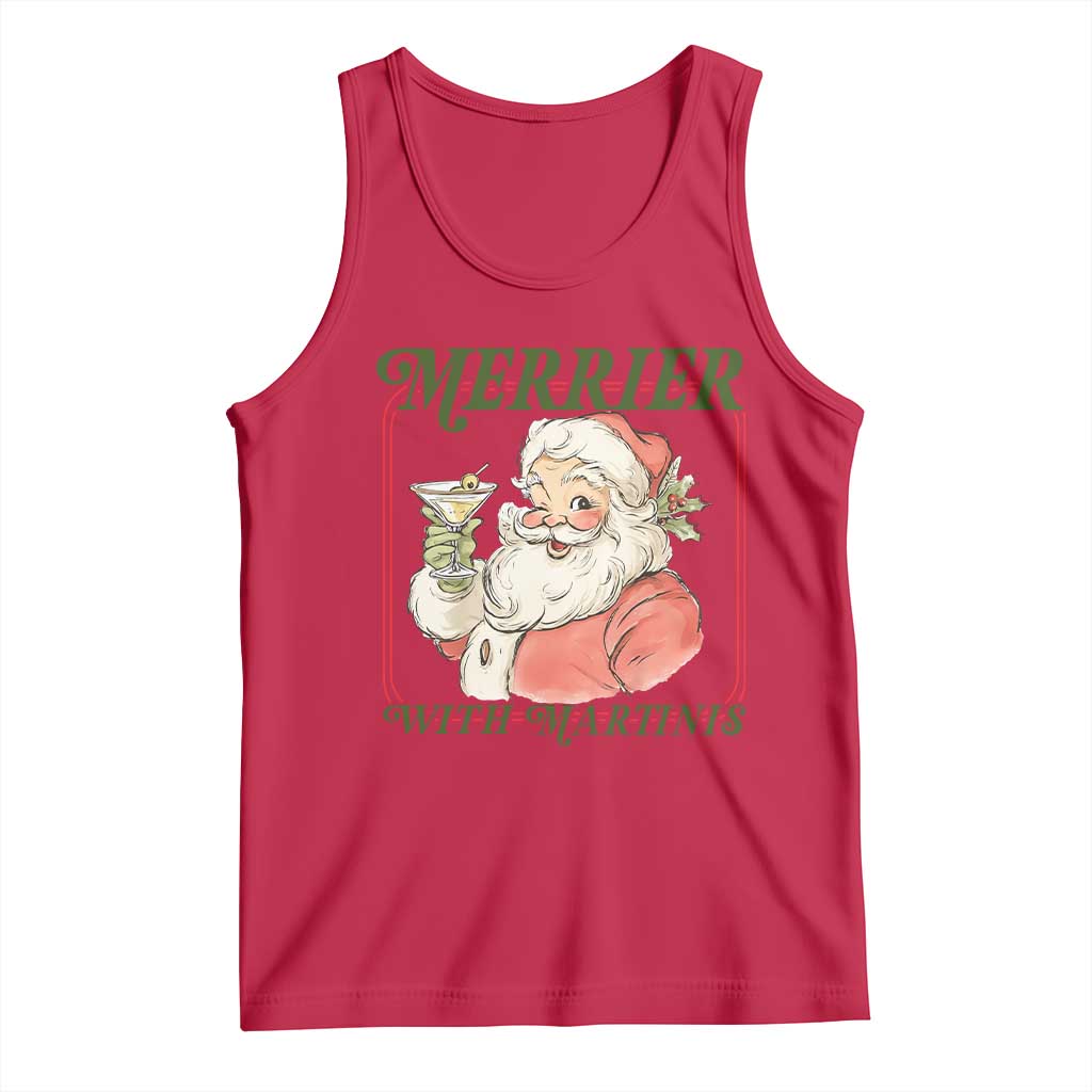Merrier With Martinis Tank Top Funny Retro Santa Christmas Cocktail Lover - Wonder Print Shop