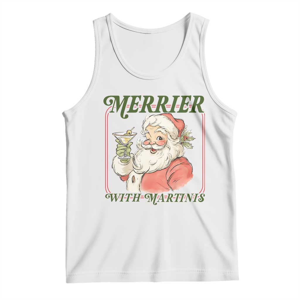 Merrier With Martinis Tank Top Funny Retro Santa Christmas Cocktail Lover - Wonder Print Shop