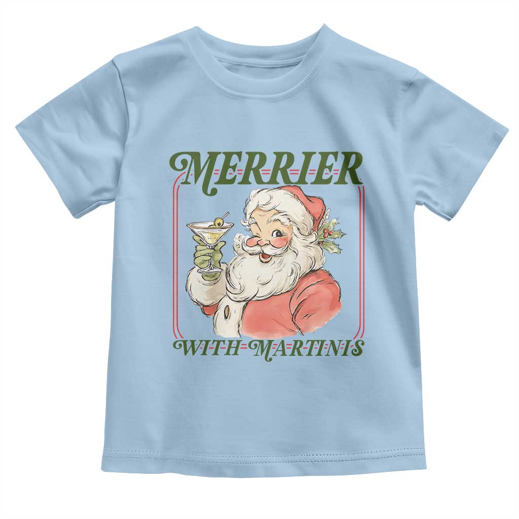 Merrier With Martinis Toddler T Shirt Funny Retro Santa Christmas Cocktail Lover - Wonder Print Shop