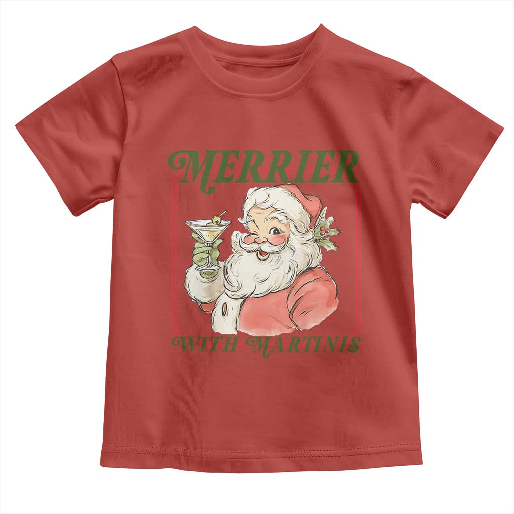Merrier With Martinis Toddler T Shirt Funny Retro Santa Christmas Cocktail Lover - Wonder Print Shop