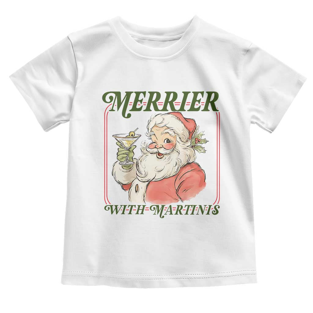 Merrier With Martinis Toddler T Shirt Funny Retro Santa Christmas Cocktail Lover - Wonder Print Shop