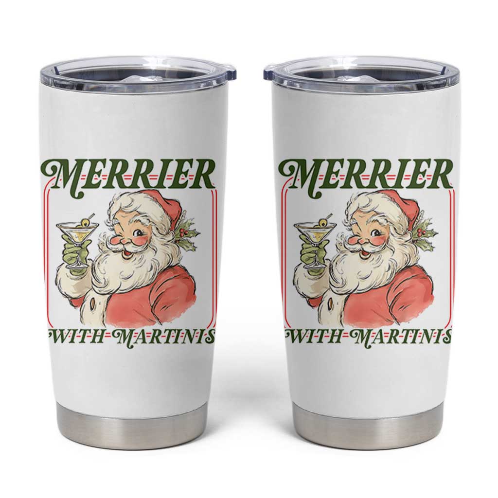 Merrier With Martinis Tumbler Cup Funny Retro Santa Christmas Cocktail Lover - Wonder Print Shop