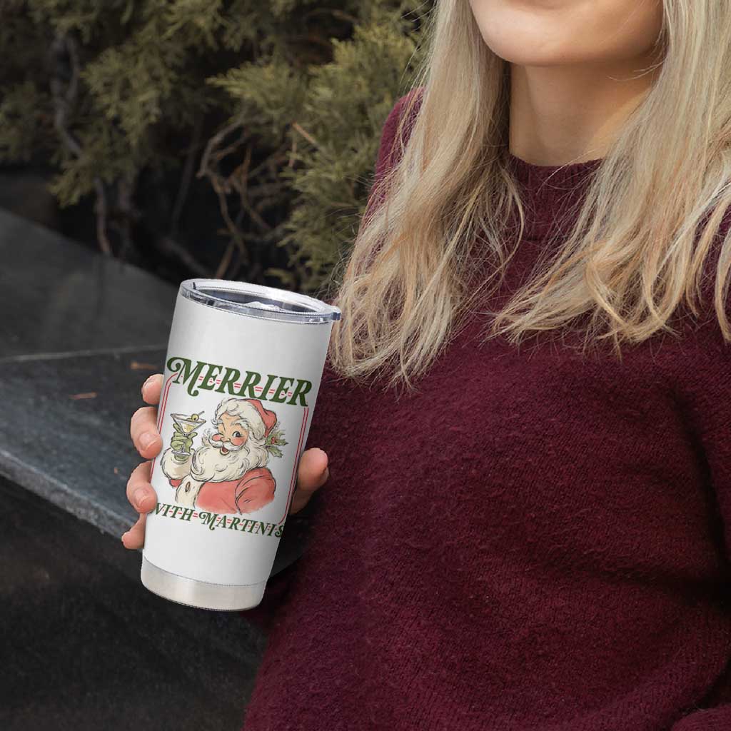 Merrier With Martinis Tumbler Cup Funny Retro Santa Christmas Cocktail Lover - Wonder Print Shop