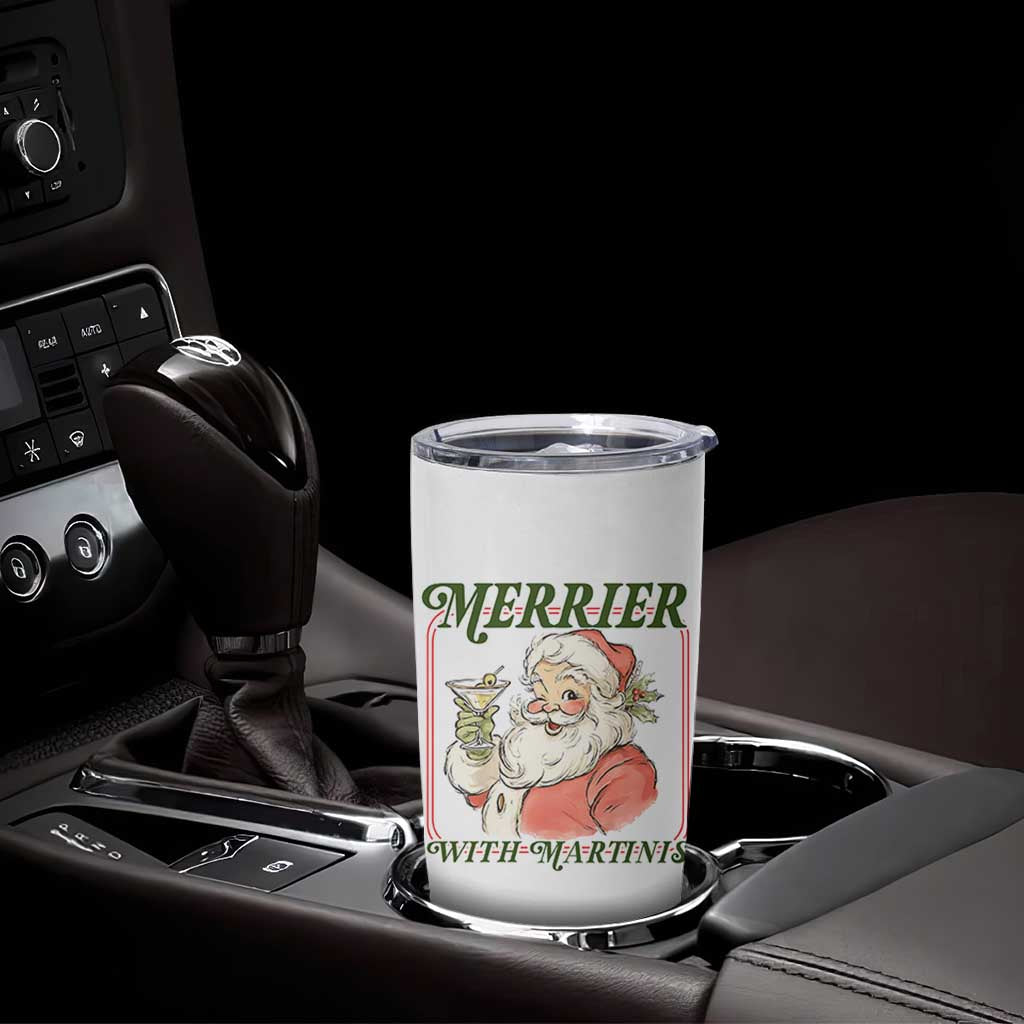 Merrier With Martinis Tumbler Cup Funny Retro Santa Christmas Cocktail Lover - Wonder Print Shop