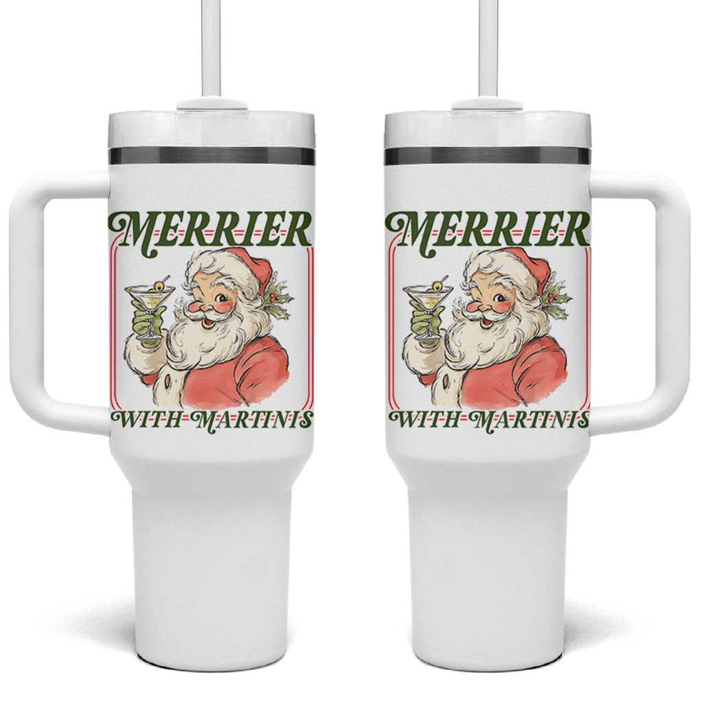 Merrier With Martinis Tumbler With Handle Funny Retro Santa Christmas Cocktail Lover - Wonder Print Shop