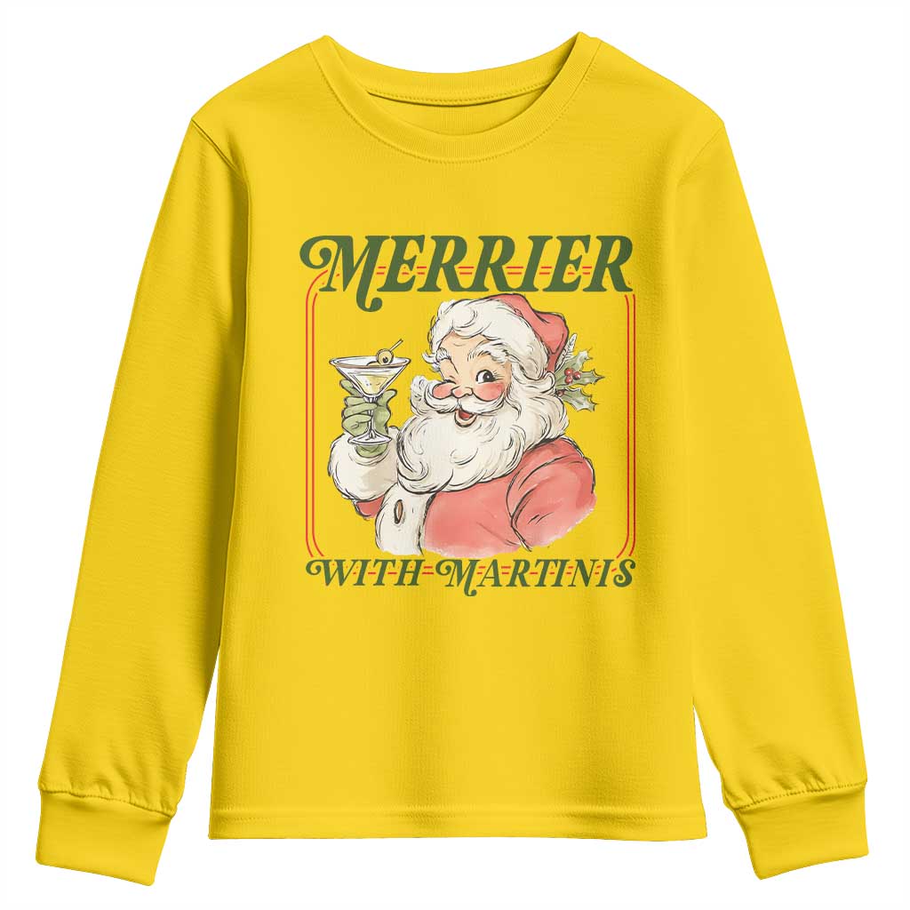 Merrier With Martinis Youth Sweatshirt Funny Retro Santa Christmas Cocktail Lover - Wonder Print Shop