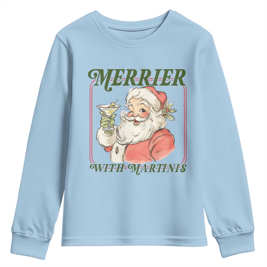 Merrier With Martinis Youth Sweatshirt Funny Retro Santa Christmas Cocktail Lover - Wonder Print Shop