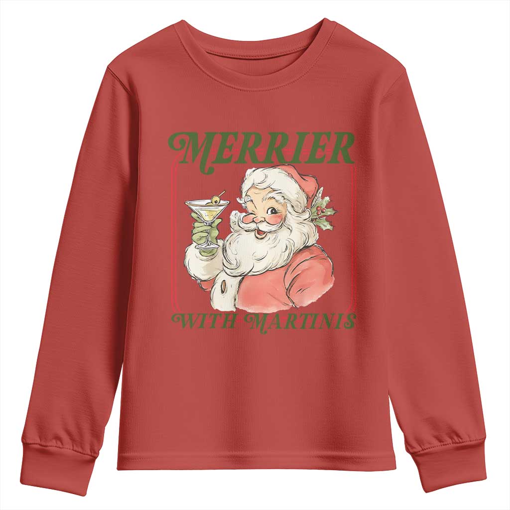 Merrier With Martinis Youth Sweatshirt Funny Retro Santa Christmas Cocktail Lover - Wonder Print Shop