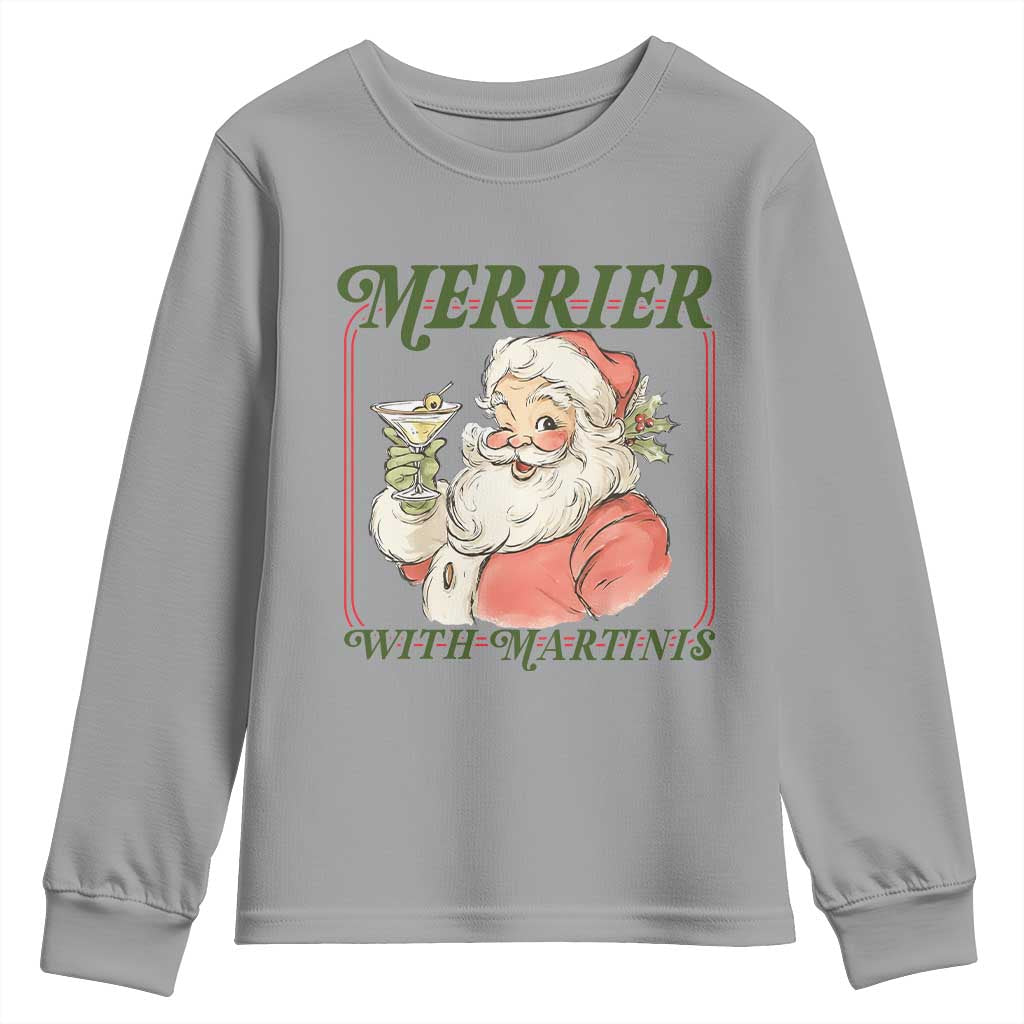 Merrier With Martinis Youth Sweatshirt Funny Retro Santa Christmas Cocktail Lover - Wonder Print Shop