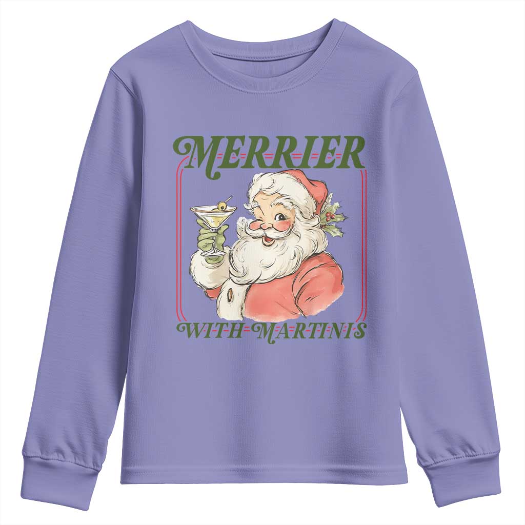 Merrier With Martinis Youth Sweatshirt Funny Retro Santa Christmas Cocktail Lover - Wonder Print Shop