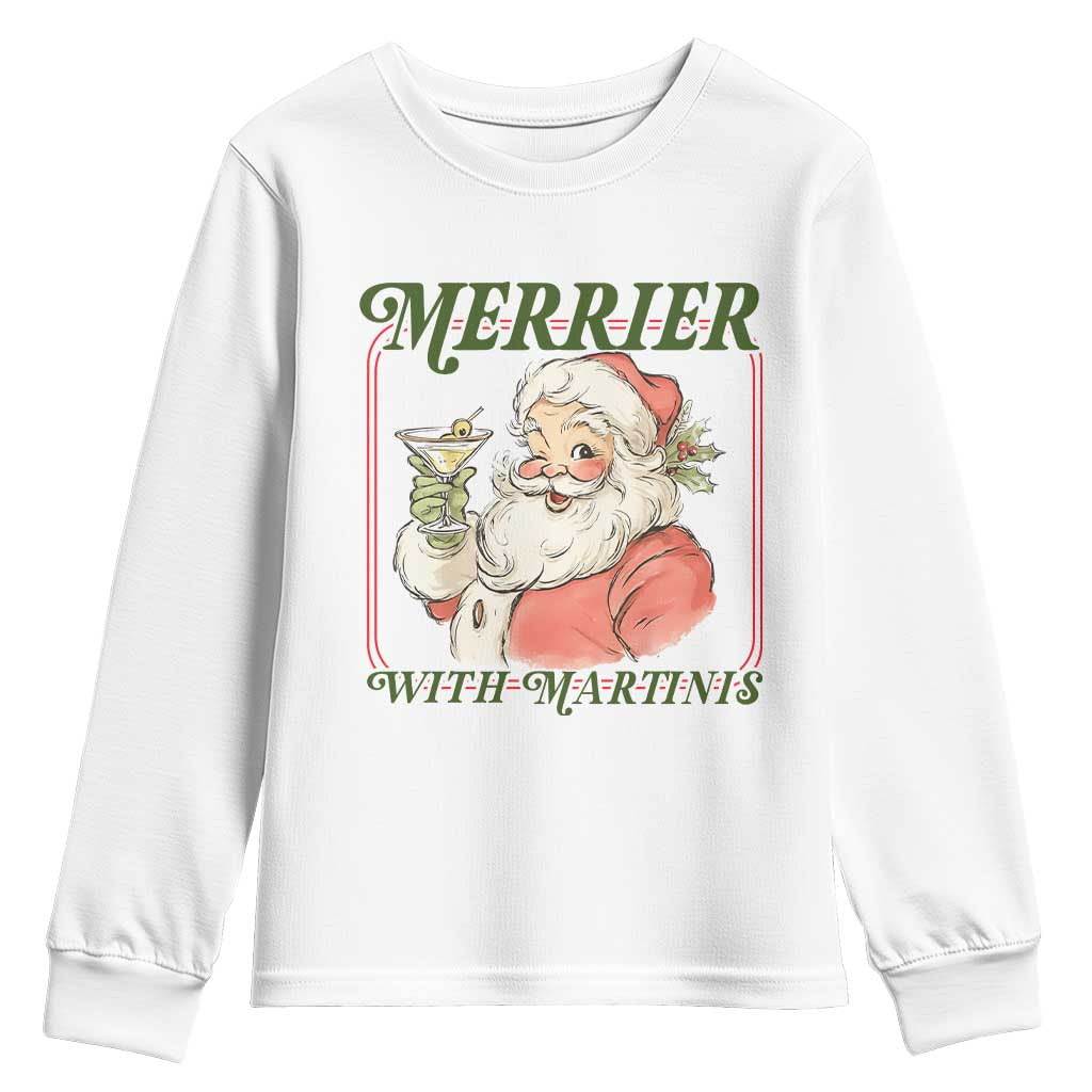 Merrier With Martinis Youth Sweatshirt Funny Retro Santa Christmas Cocktail Lover - Wonder Print Shop