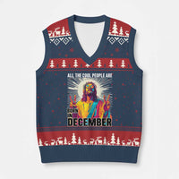 All the Cool People Are Born in December V-Neck Knit Sweater Vest Funny Trippy Neon Jesus Birthday Meme - Wonder Print Shop
