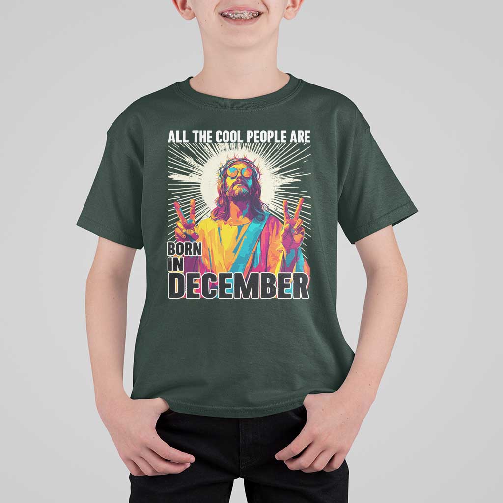 All the Cool People Are Born in December T Shirt For Kid Funny Trippy Neon Jesus Birthday Meme - Wonder Print Shop