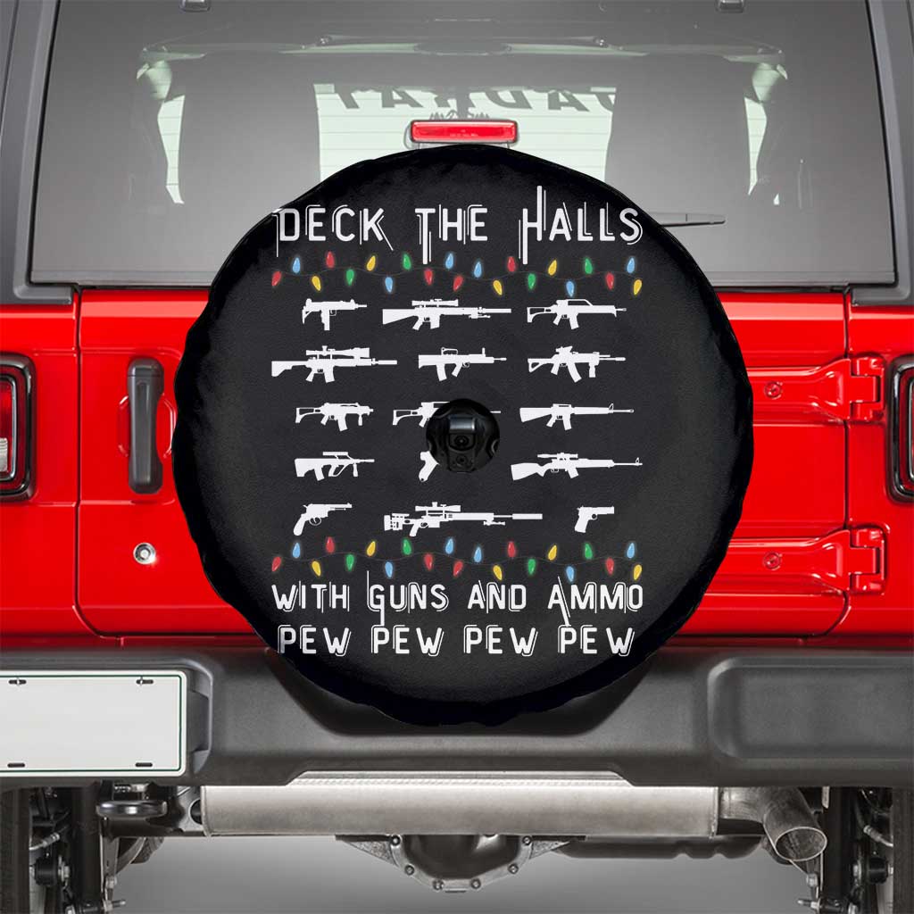 Deck the Halls with Guns and Ammo Spare Tire Cover Funny Pew Pew Christmas Meme for Second Amendment Fans - Wonder Print Shop