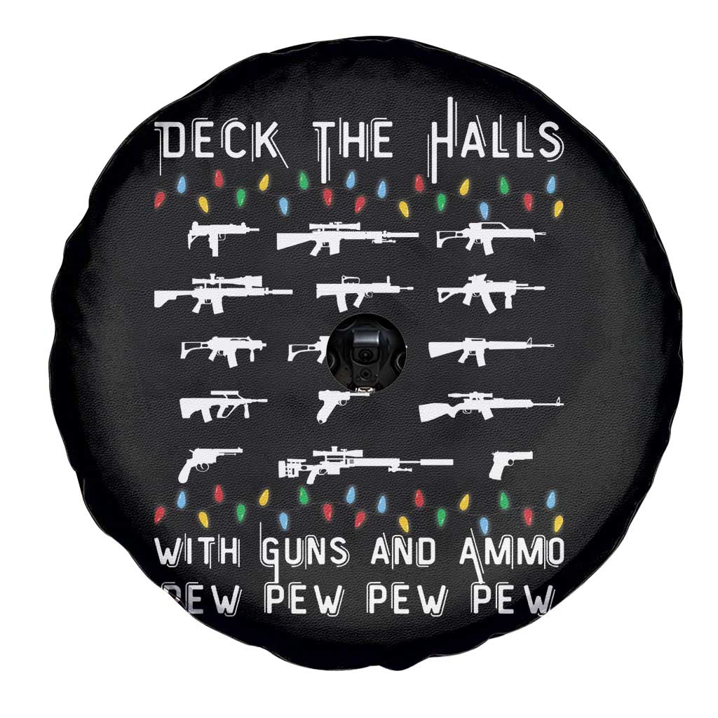Deck the Halls with Guns and Ammo Spare Tire Cover Funny Pew Pew Christmas Meme for Second Amendment Fans - Wonder Print Shop