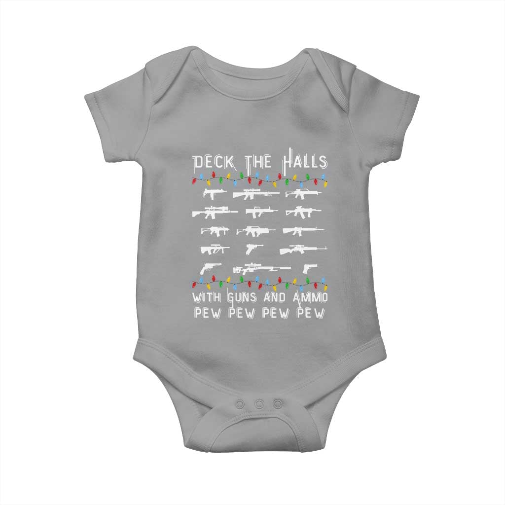Deck the Halls with Guns and Ammo Baby Onesie Funny Pew Pew Christmas Meme for Second Amendment Fans - Wonder Print Shop