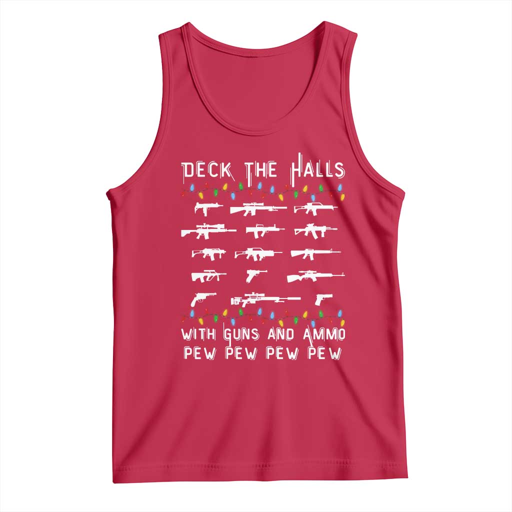 Deck the Halls with Guns and Ammo Tank Top Funny Pew Pew Christmas Meme for Second Amendment Fans - Wonder Print Shop