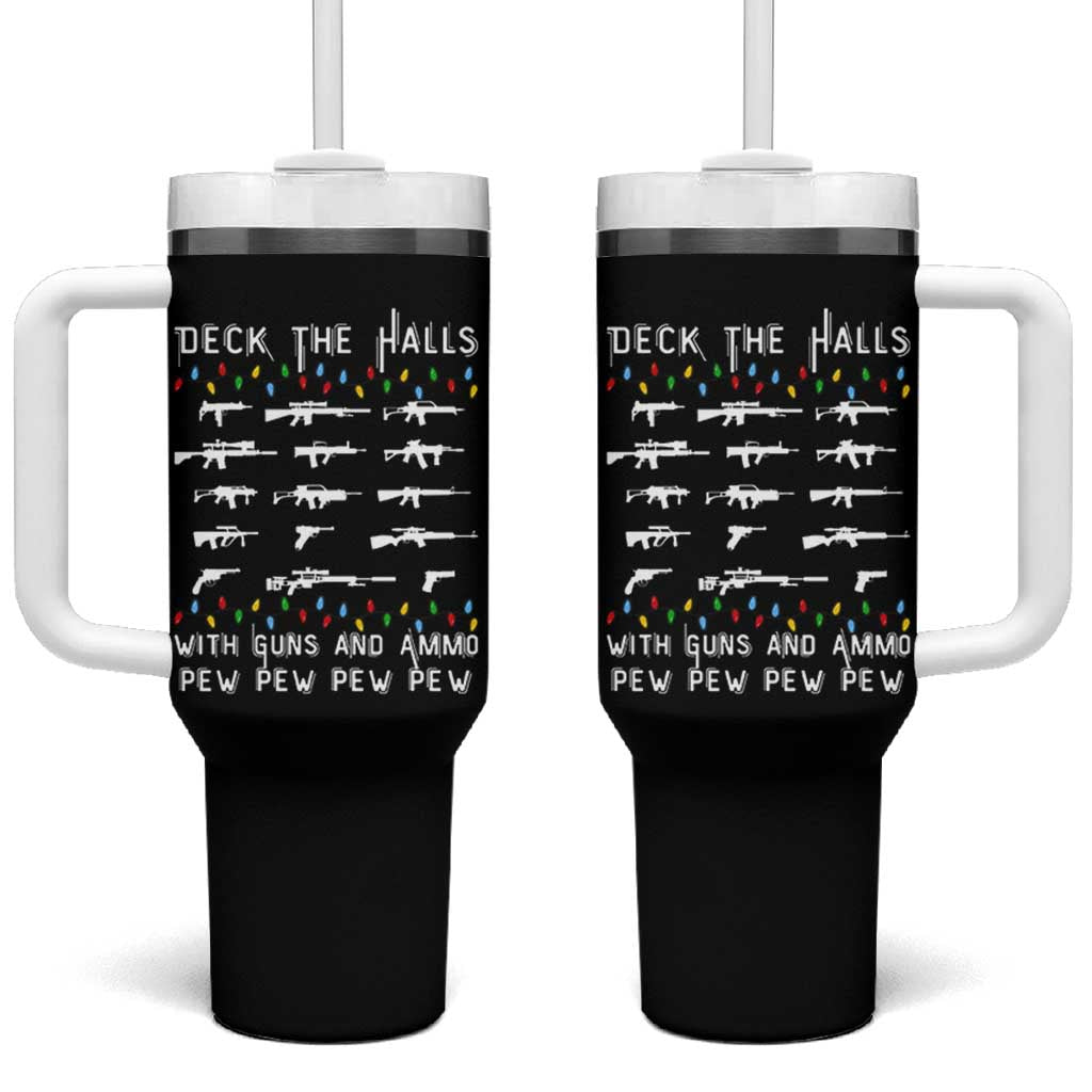 Deck the Halls with Guns and Ammo Tumbler With Handle Funny Pew Pew Christmas Meme for Second Amendment Fans - Wonder Print Shop