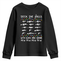 Deck the Halls with Guns and Ammo Youth Sweatshirt Funny Pew Pew Christmas Meme for Second Amendment Fans - Wonder Print Shop