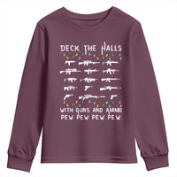 Deck the Halls with Guns and Ammo Youth Sweatshirt Funny Pew Pew Christmas Meme for Second Amendment Fans - Wonder Print Shop