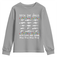 Deck the Halls with Guns and Ammo Youth Sweatshirt Funny Pew Pew Christmas Meme for Second Amendment Fans - Wonder Print Shop