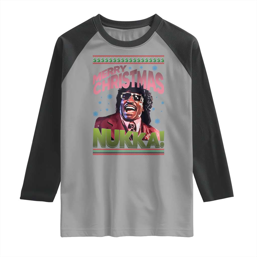 Funny Retro Merry Christmas Nukka Parody Raglan Shirt Xmas Throwback Parody Urban Comedy - Wonder Print Shop