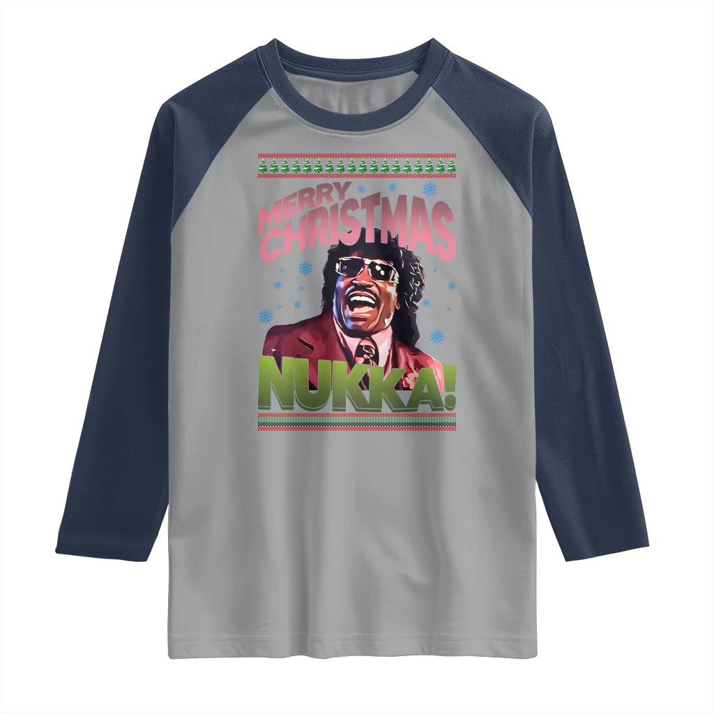 Funny Retro Merry Christmas Nukka Parody Raglan Shirt Xmas Throwback Parody Urban Comedy - Wonder Print Shop