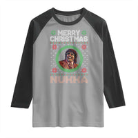 Funny Retro Merry Christmas Nukka Parody Raglan Shirt Holiday Cheer 90s Xmas Throwback Parody - Wonder Print Shop