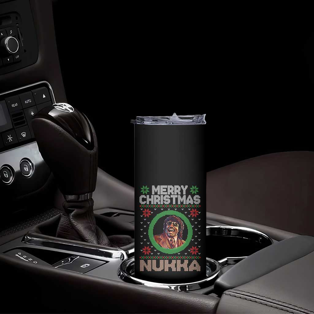 Funny Retro Merry Christmas Nukka Parody Skinny Tumbler Holiday Cheer 90s Xmas Throwback Parody - Wonder Print Shop