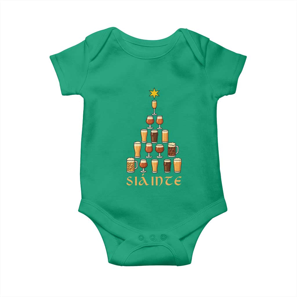 Sláinte Christmas Tree Pint Glass Baby Onesie Ale Glass Beer Drinking Lover Holiday Party - Wonder Print Shop