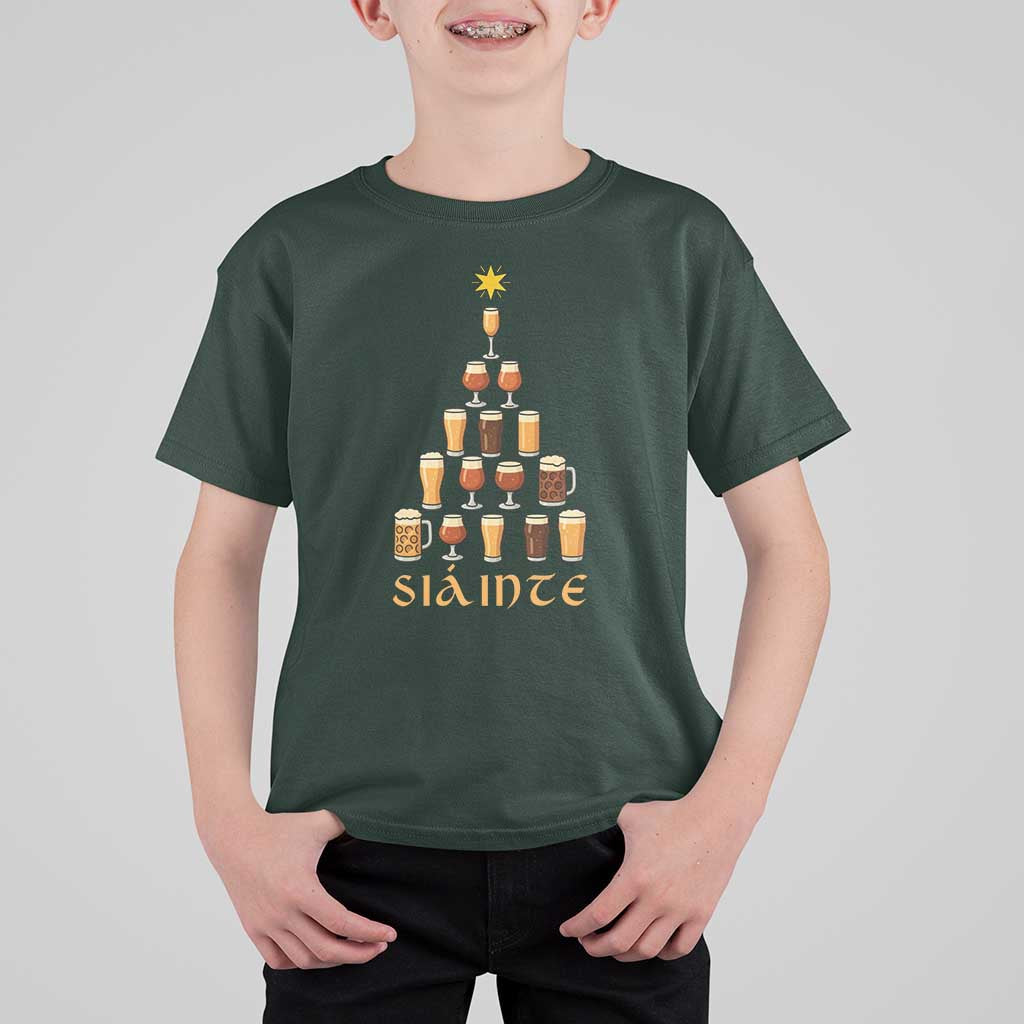 Sláinte Christmas Tree Pint Glass T Shirt For Kid Ale Glass Beer Drinking Lover Holiday Party - Wonder Print Shop