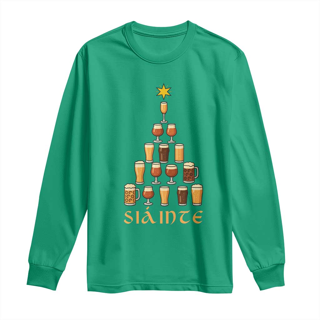 Sláinte Christmas Tree Pint Glass Long Sleeve Shirt Ale Glass Beer Drinking Lover Holiday Party - Wonder Print Shop