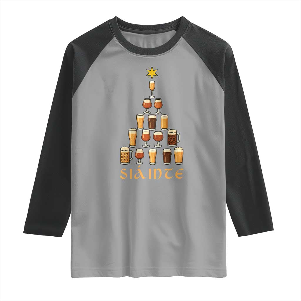 Sláinte Christmas Tree Pint Glass Raglan Shirt Ale Glass Beer Drinking Lover Holiday Party - Wonder Print Shop